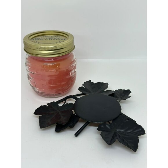 Longaberger Blue Ribbon Candle 3.5" Black Leaf Candle Holder Set - Picture 1 of 7
